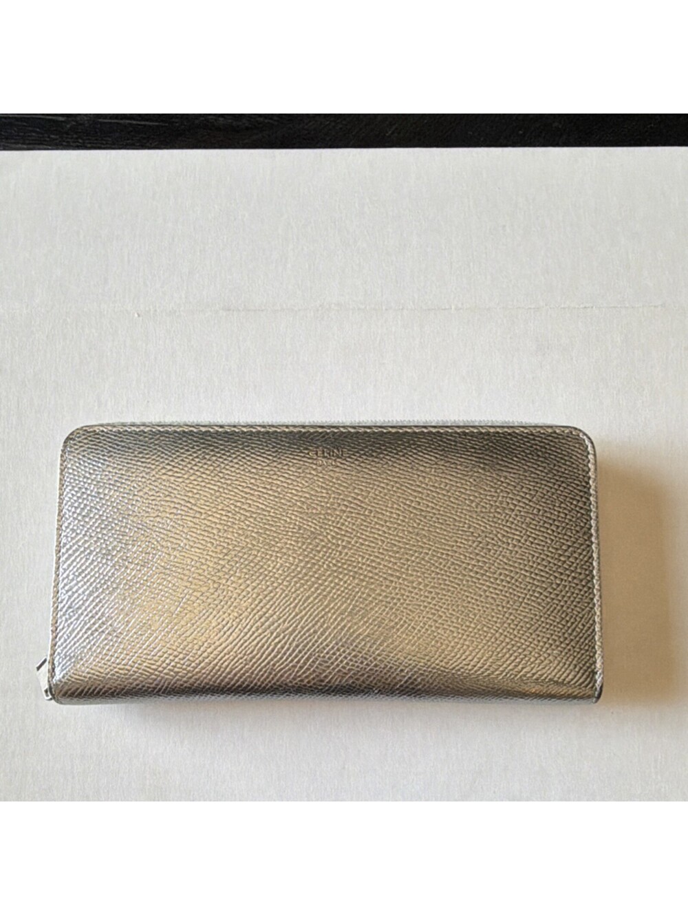 CELINE Silver Zip-Around Wallet for Women with Zipper Accent, Credit Card Slots